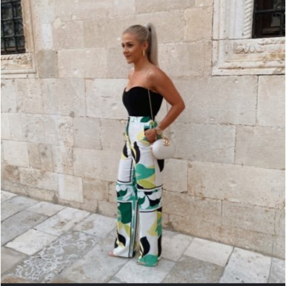 ZARA botanical wide leg pants